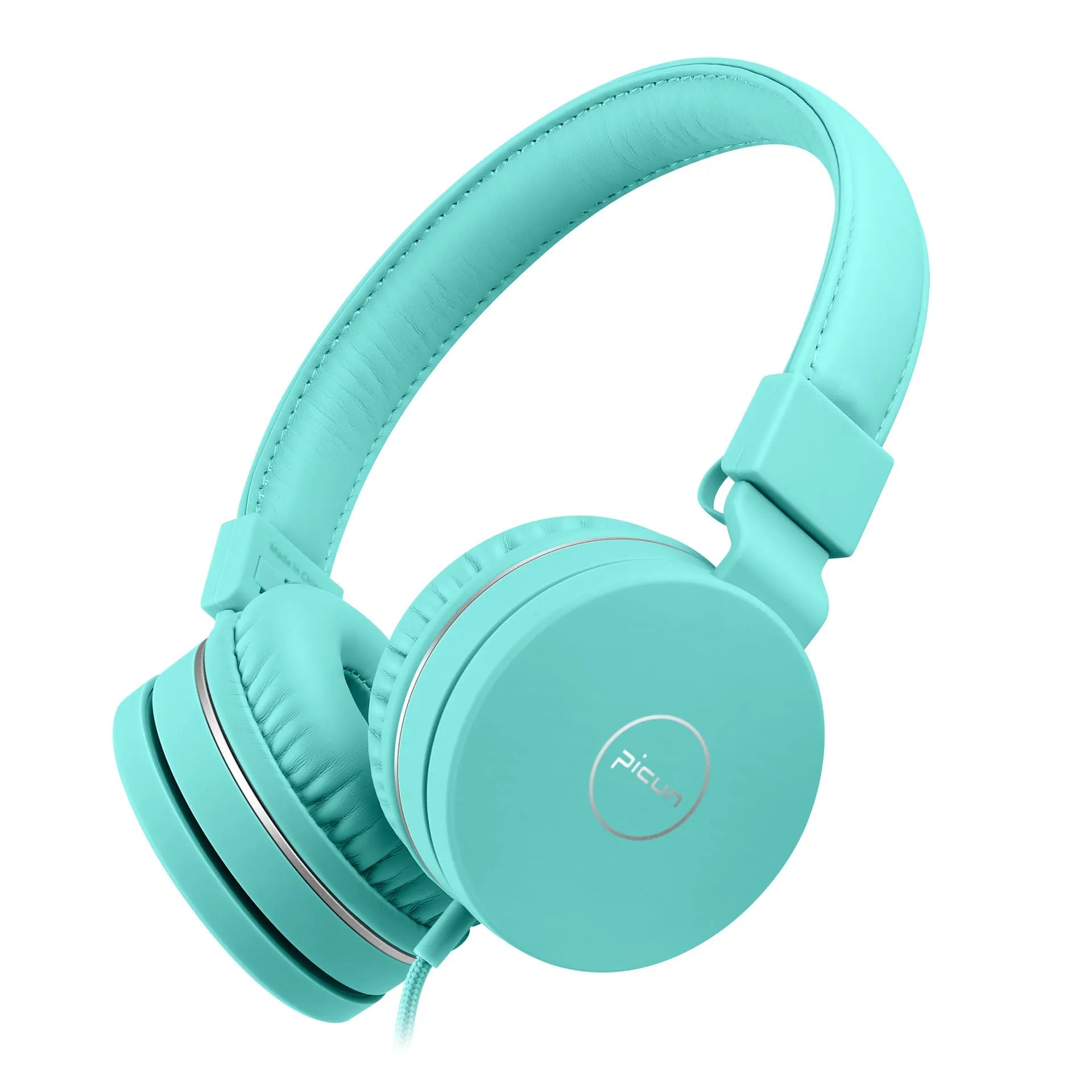 Bengoo C30 wired headphones with microphone in mint green colour, showing protein ear cushions and braided cable.