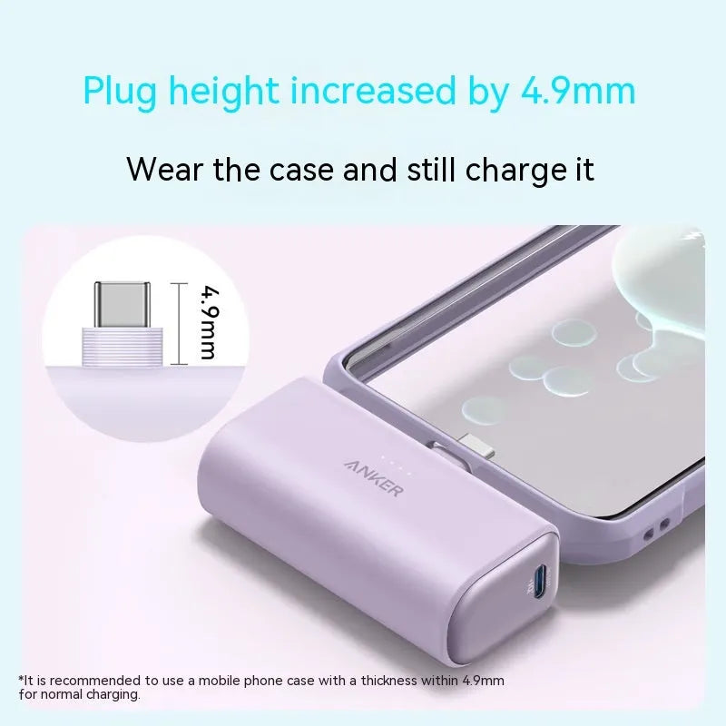 Small capsule-shaped power bank in multiple colours with a foldable USB-C cable.