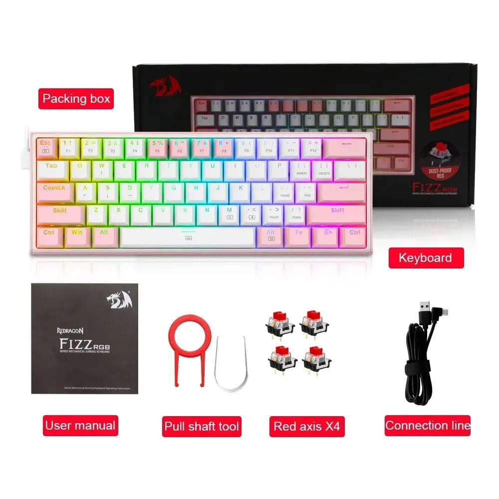 K617 mechanical keyboard with RGB lighting and white pink colour scheme