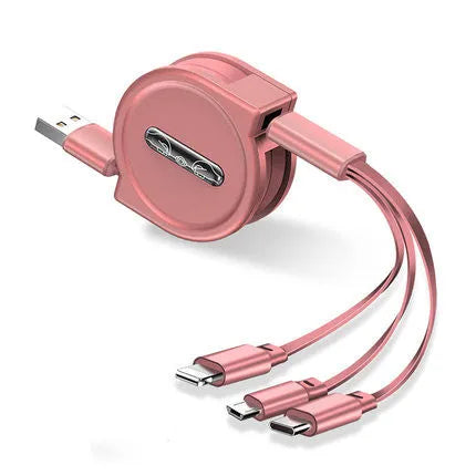Telescopic charging cable extended to 120cm with 3-in-1 connectors in choice of colours