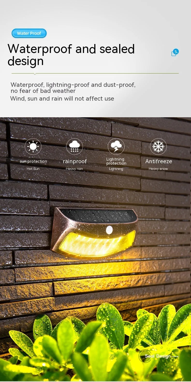 Solar outdoor retro wall lamp with smiling face design and IP65 rating for garden and villa use