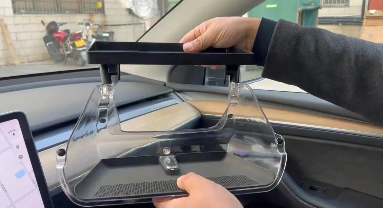 Black ABS plastic storage box for under the Tesla Model 3 and Y centre touchscreen.