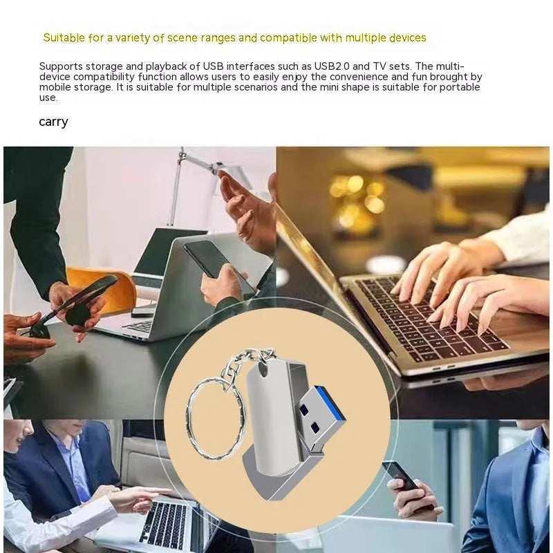 White small fat USB flash drive with rotating metal casing showing 16GB capacity