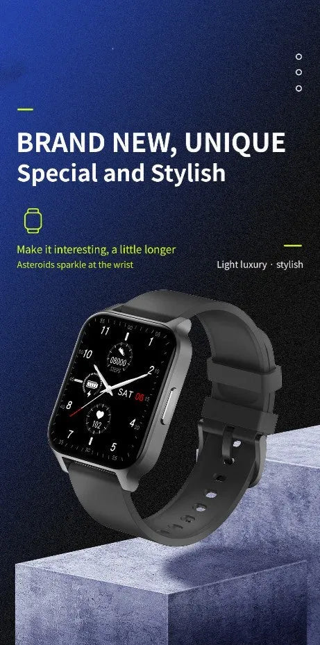 Smart colour screen health watch with mesh belt in black or rose gold showing heart rate monitor