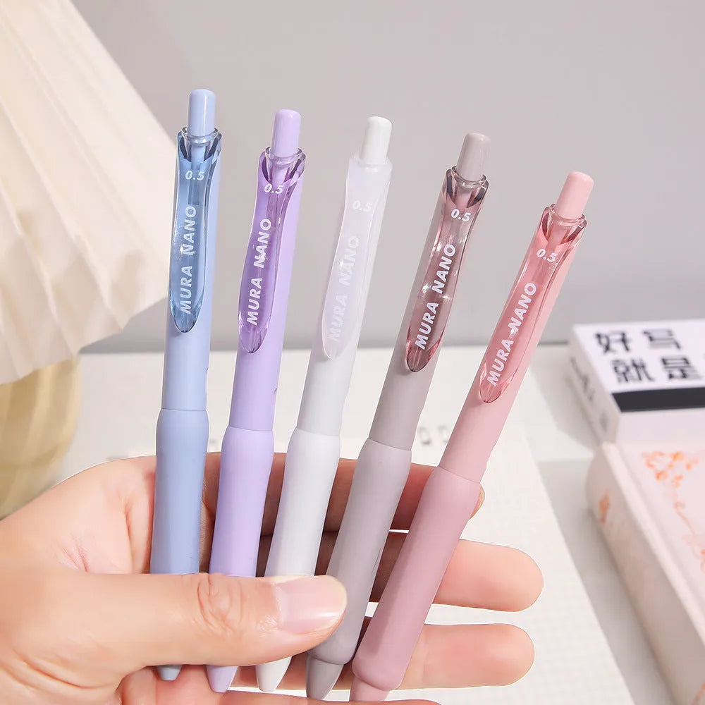 Macaron Colour Student Press Gel Pen with 0.5mm tip in smoked white, brown, and pink options