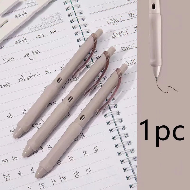 Macaron Colour Student Press Gel Pen with 0.5mm tip in smoked white, brown, and pink options