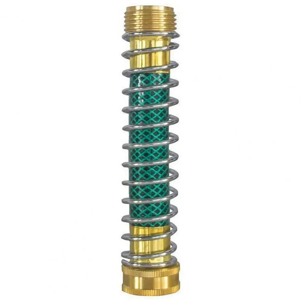 Brass garden hose connector with spiral spring, 15 cm long, with 3/4 inch threaded fittings