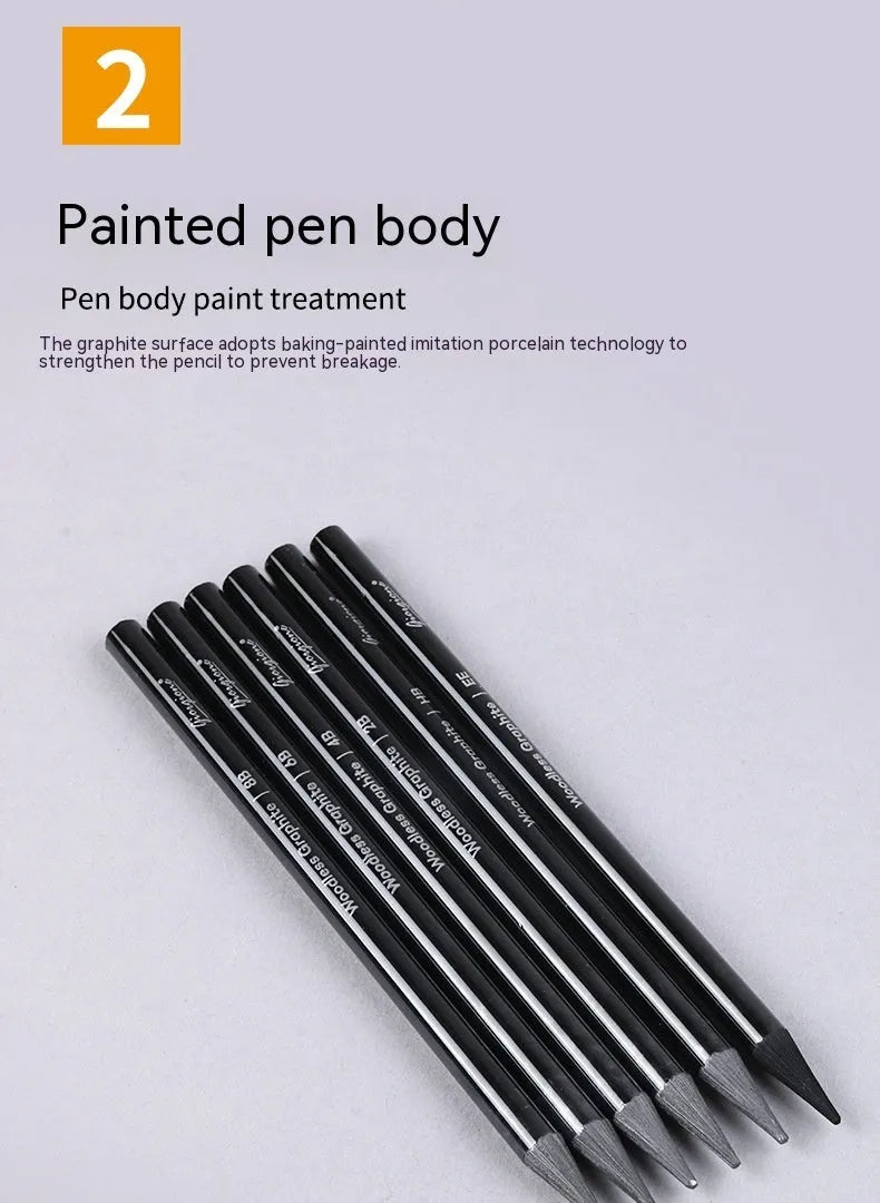 Set of nine wooden drawing pencils on a card, including graphite and carbonized pencils for sketching.