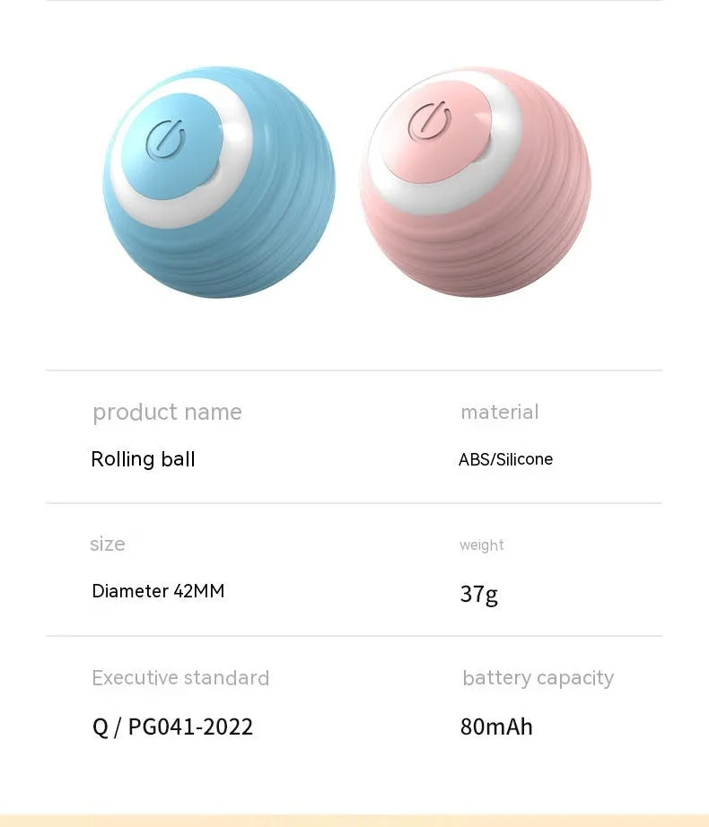 Blue automatic moving cat ball toy with USB charging cable for indoor feline entertainment