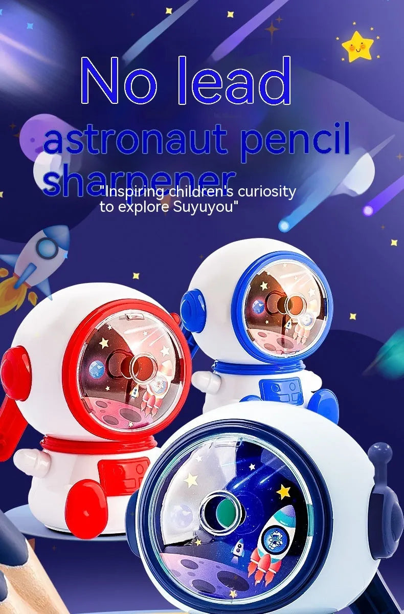 Cartoon astronaut manual pencil sharpener in blue or pink colours with three adjustable levels