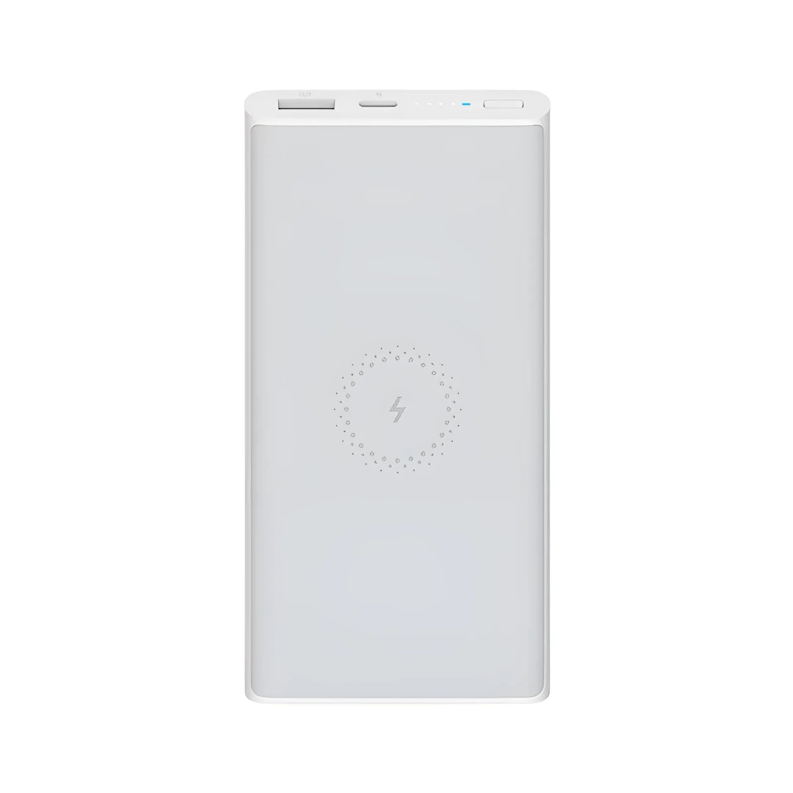 Black and white 10000mAh capacity power bank with USB and Type-C ports for fast and wireless charging