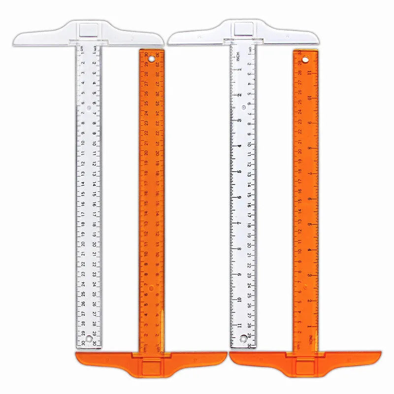 Orange yellow and transparent 30cm plastic T-square rulers for technical drawing