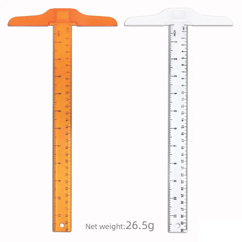 Orange yellow and transparent 30cm plastic T-square rulers for technical drawing