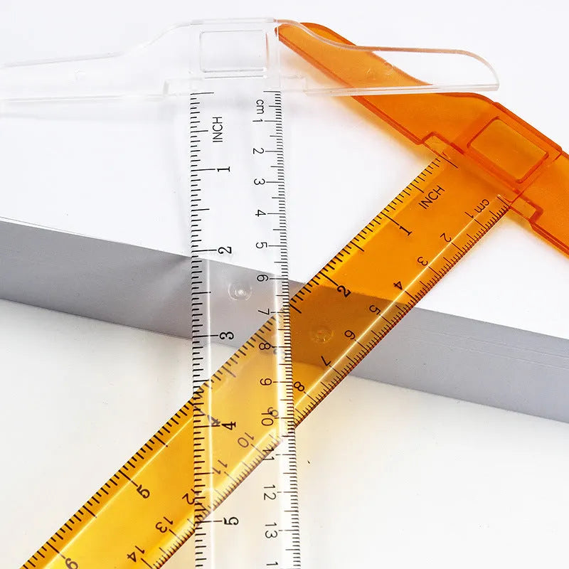 Orange yellow and transparent 30cm plastic T-square rulers for technical drawing