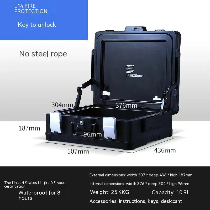 Portable small steel safe box with a mechanical combination lock on the front.