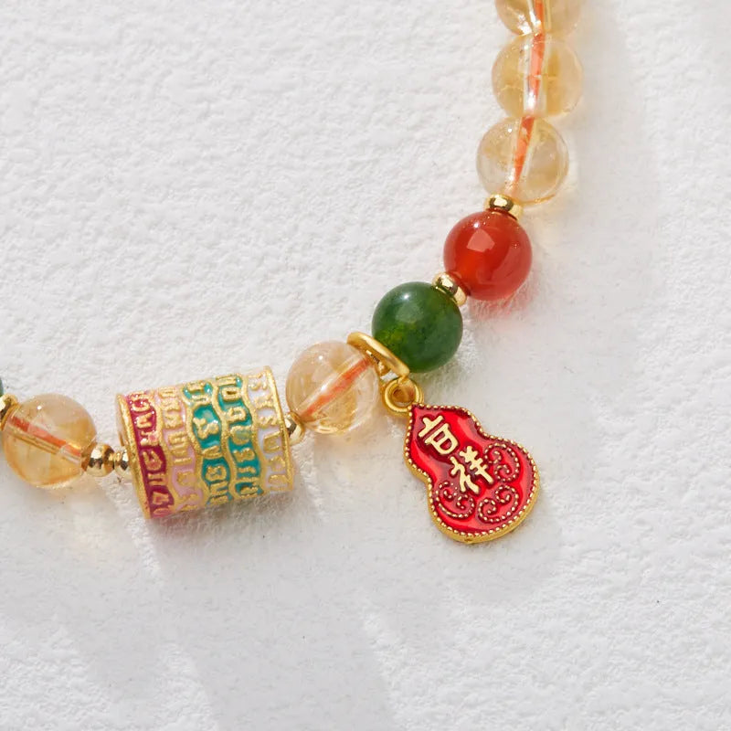 Hand-woven citrine five sutra bracelet with 6mm crystal beads