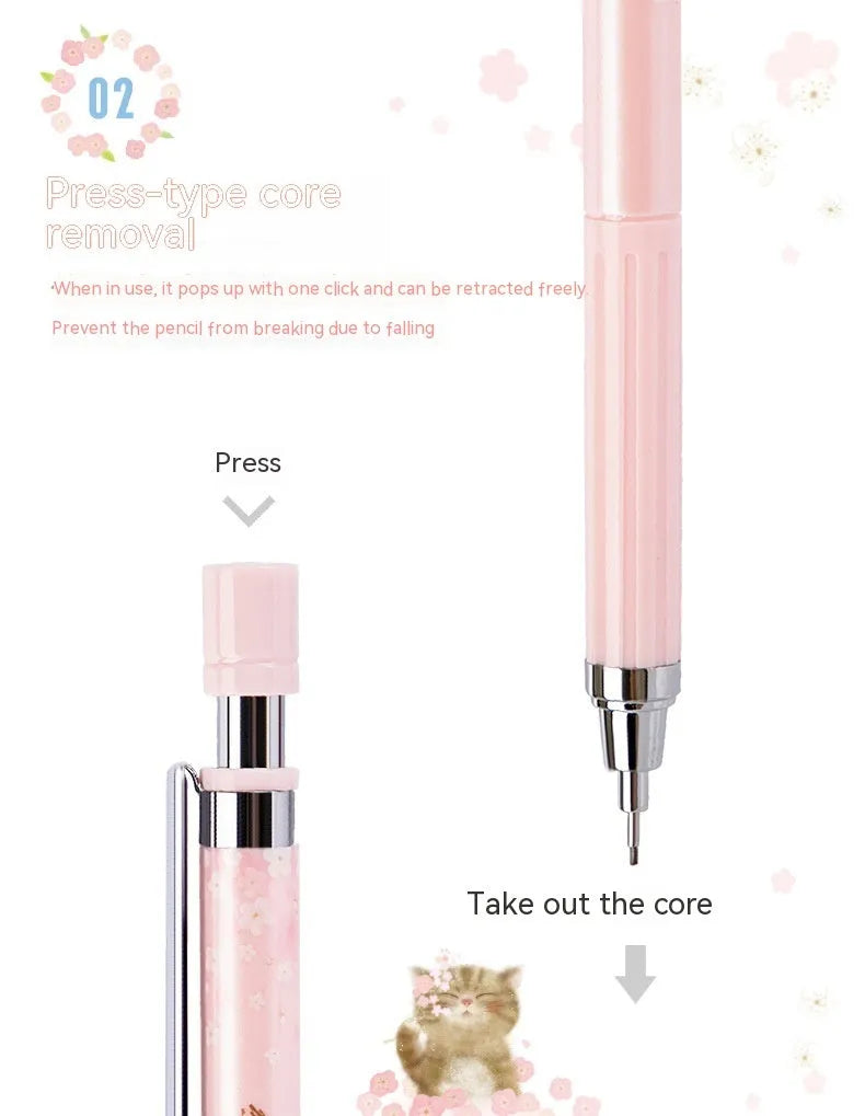 Sakura law style cartoon automatic pencil set with three pens and HB refills in mixed colours