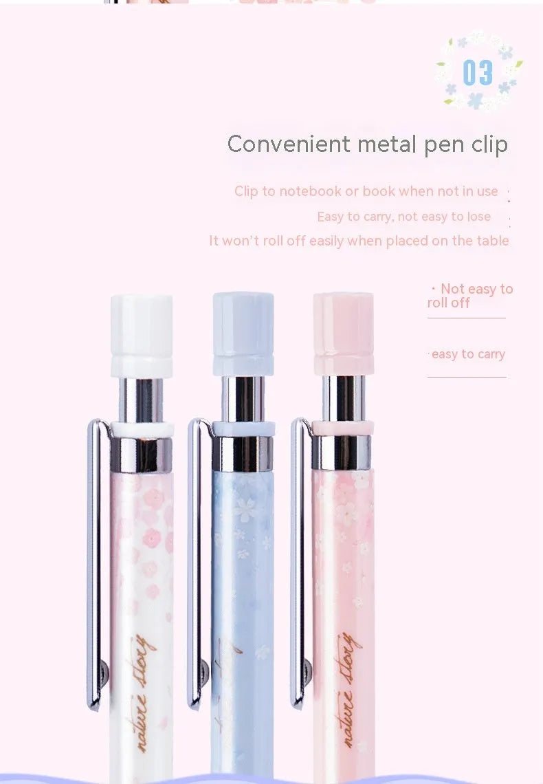 Sakura law style cartoon automatic pencil set with three pens and HB refills in mixed colours