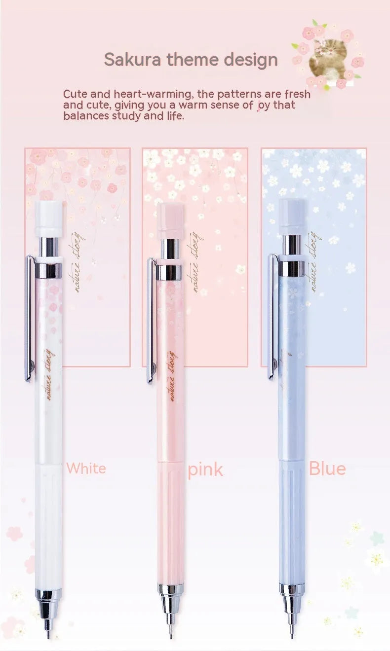 Sakura law style cartoon automatic pencil set with three pens and HB refills in mixed colours