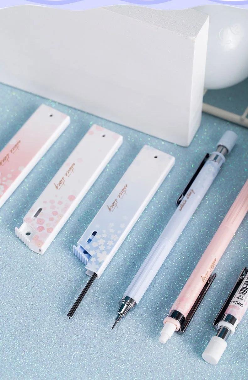 Sakura law style cartoon automatic pencil set with three pens and HB refills in mixed colours