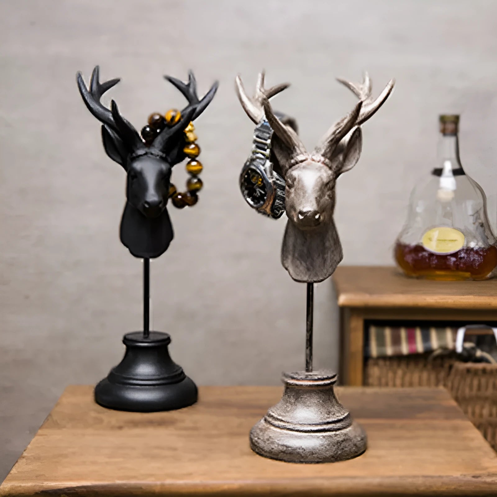Natural resin animal figurine home decoration in black, white, or wood colour finish.