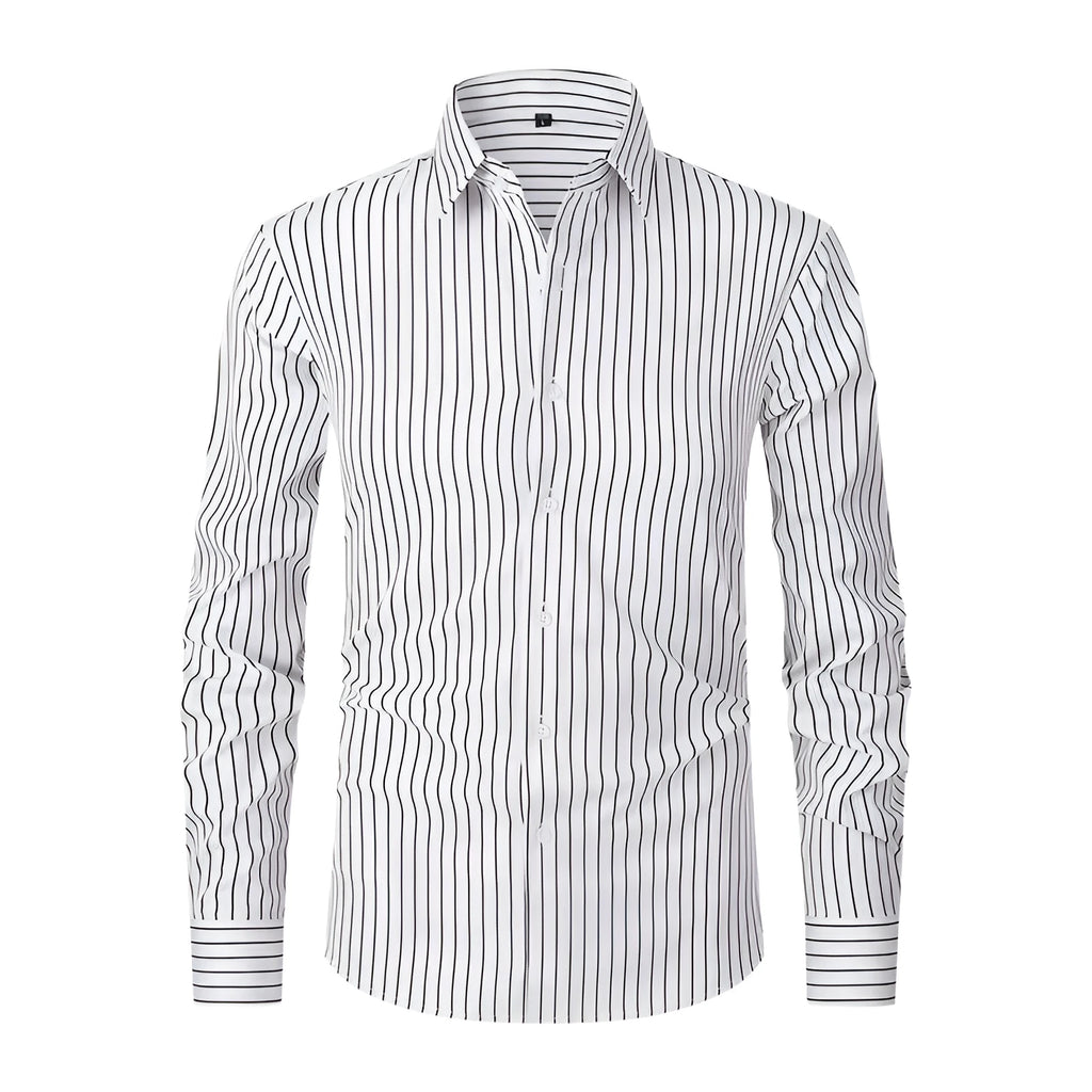 Men's striped long sleeve business shirt slim fit polyester blend fabric