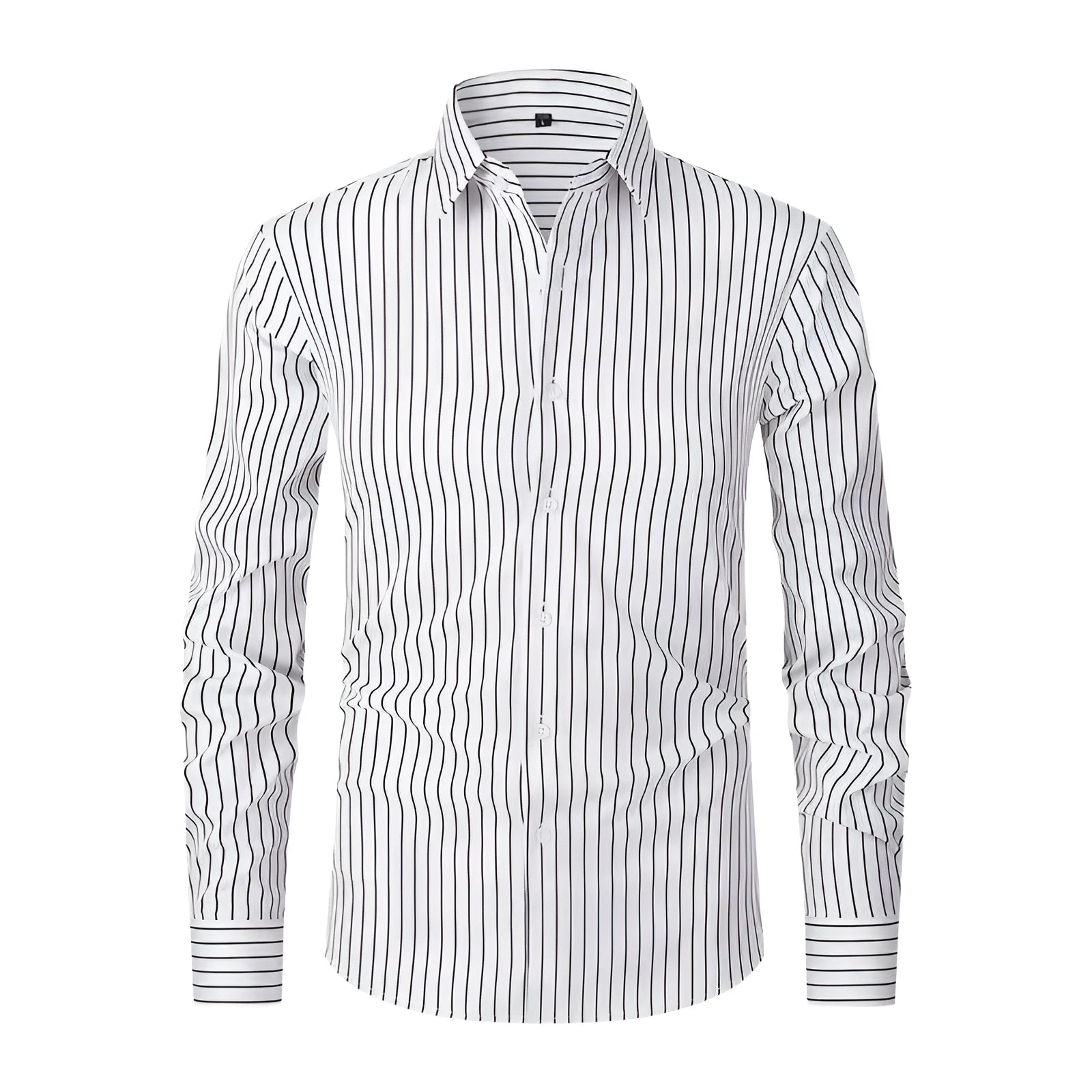 Men's striped long sleeve business shirt slim fit polyester blend fabric