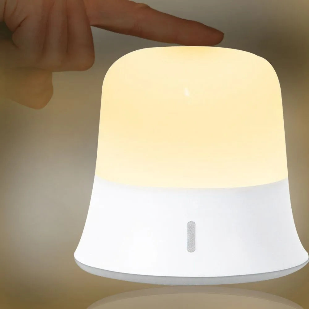 White bedside night light with touch controls, motion sensor, and compact 93mm x 110mm design