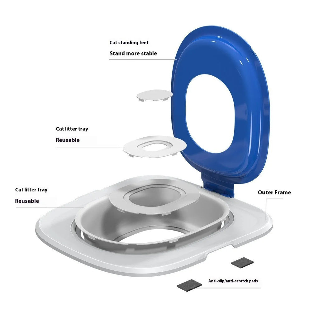 Fifth generation ABS plastic cat litter tray in grey, green, or blue colour.