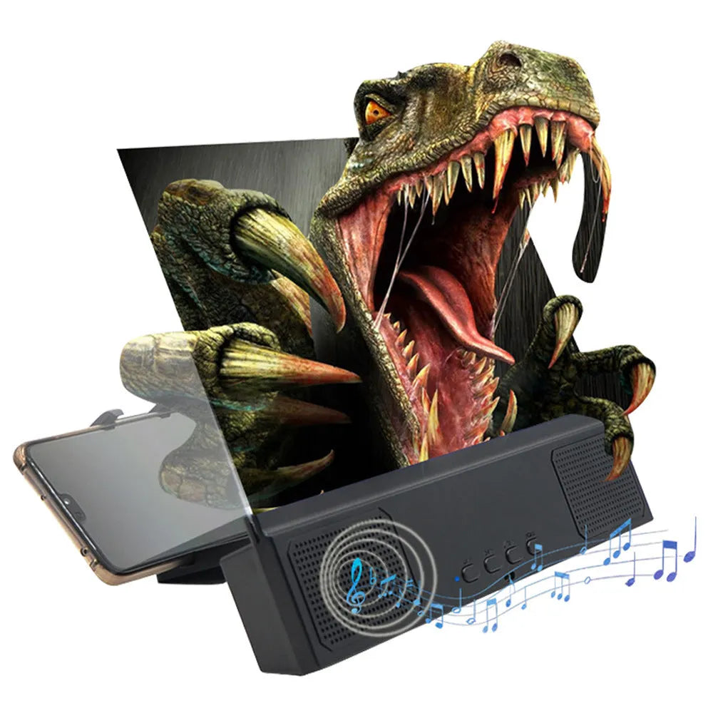 12-inch mobile phone screen amplifier with acrylic lens and ABS housing showing Bluetooth audio capability