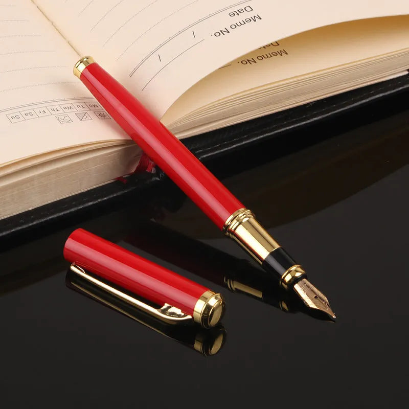 Red and black metal fountain pens with 0.5mm nibs for office and gift use.