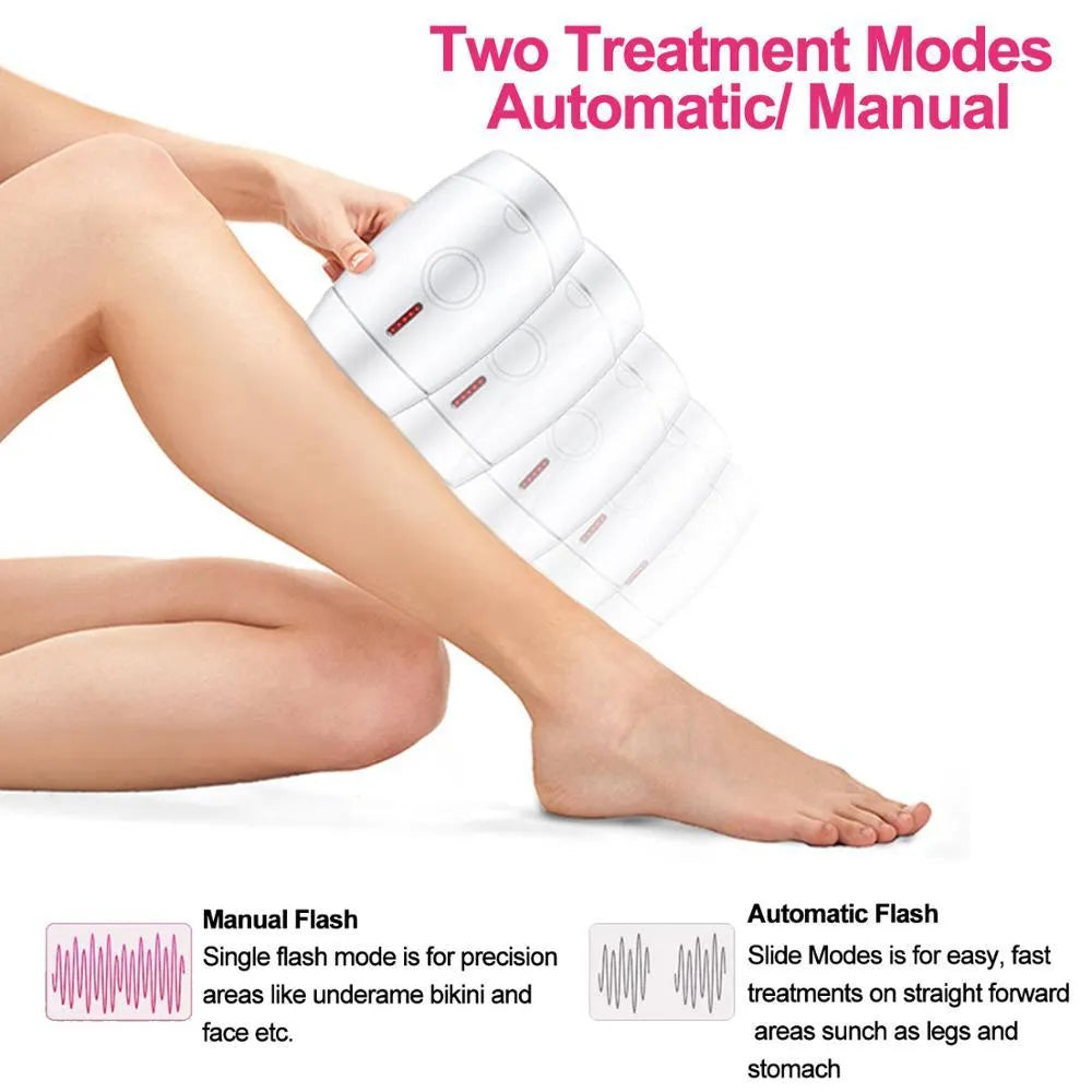 White home laser hair removal instrument measuring 14.3cm tall with 5 energy settings and UK plug