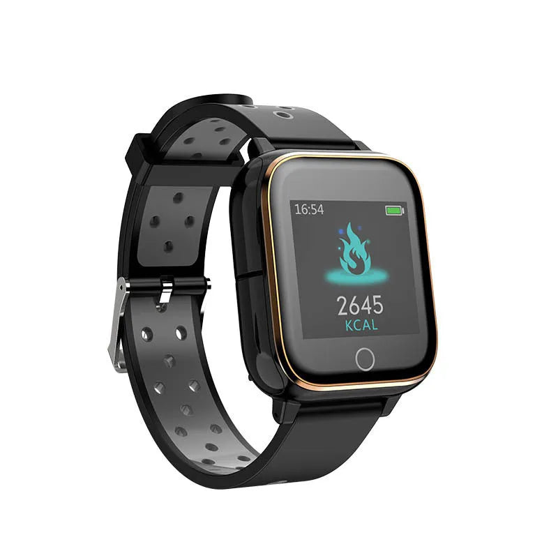 Black 2-in-1 smart watch with 1.4 inch screen and integrated bluetooth earbuds for fitness tracking