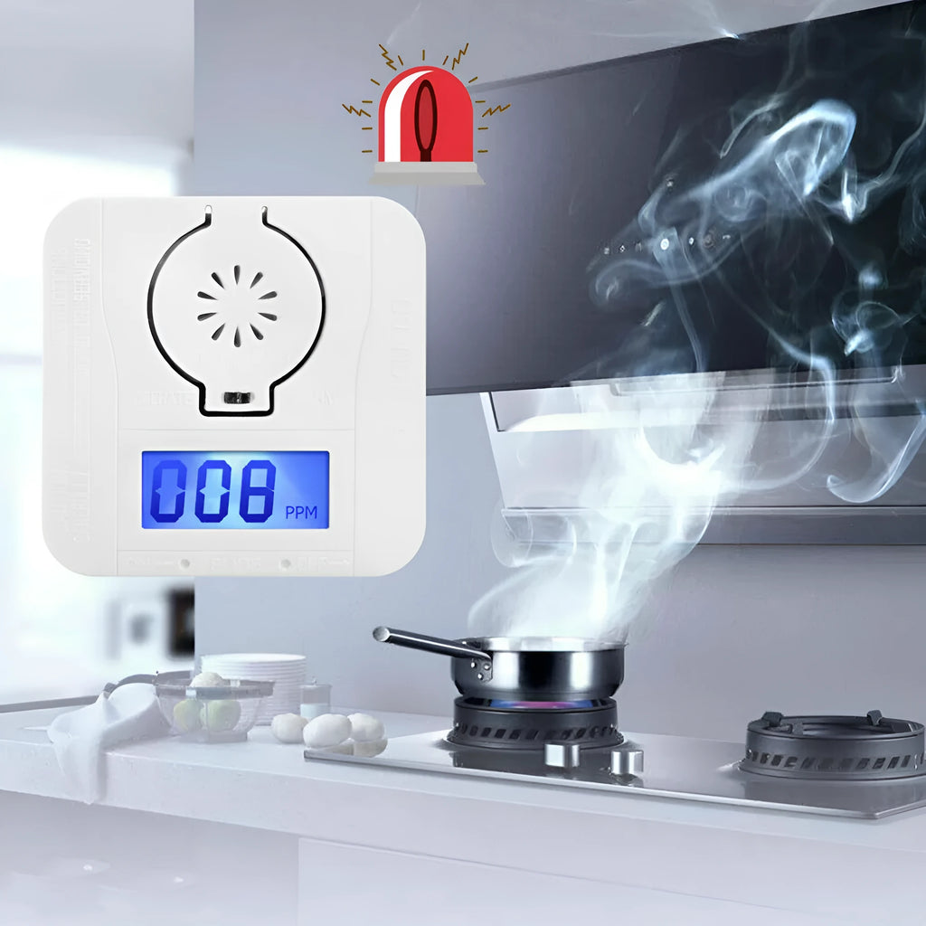 White wireless carbon monoxide alarm wall mounted detector for kitchen and living room safety