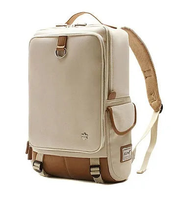 Modern Korean style men's backpack in Oxford cloth showing army green colour option.