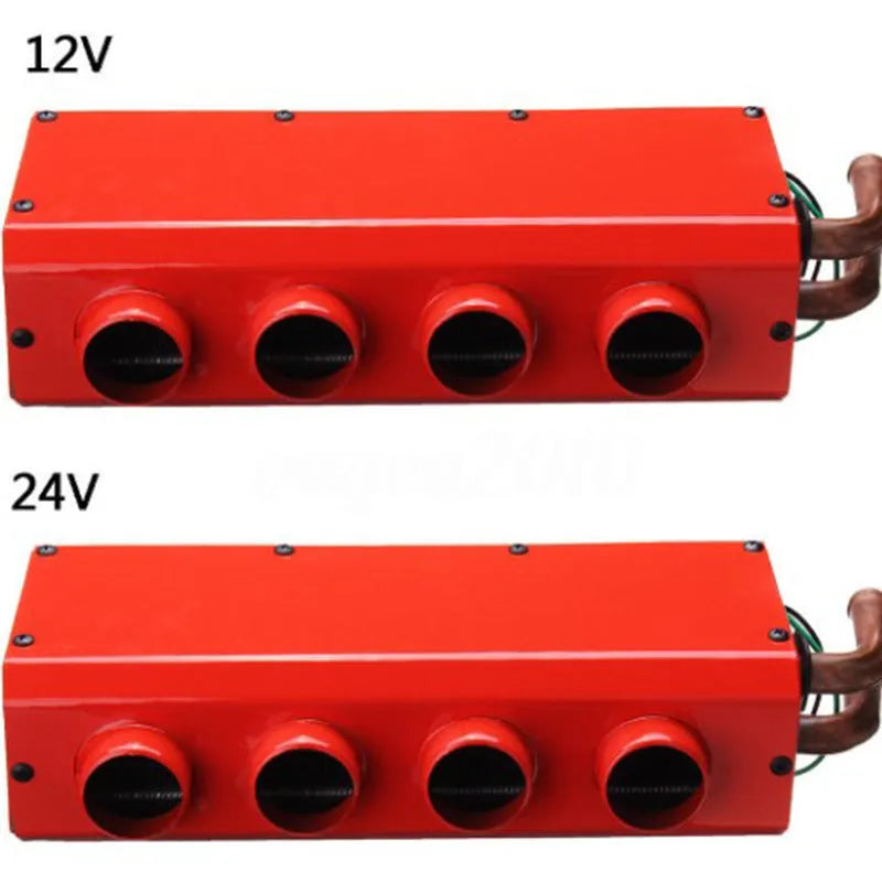 Metal car heater unit with copper pipe connections for 12V 24V auxiliary heating.