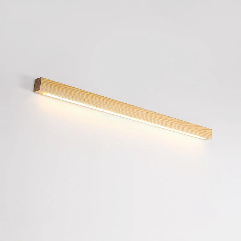 Modern walnut colour wood and acrylic strip wall lamp available in 60cm, 80cm, and 120cm lengths with LED lighting.