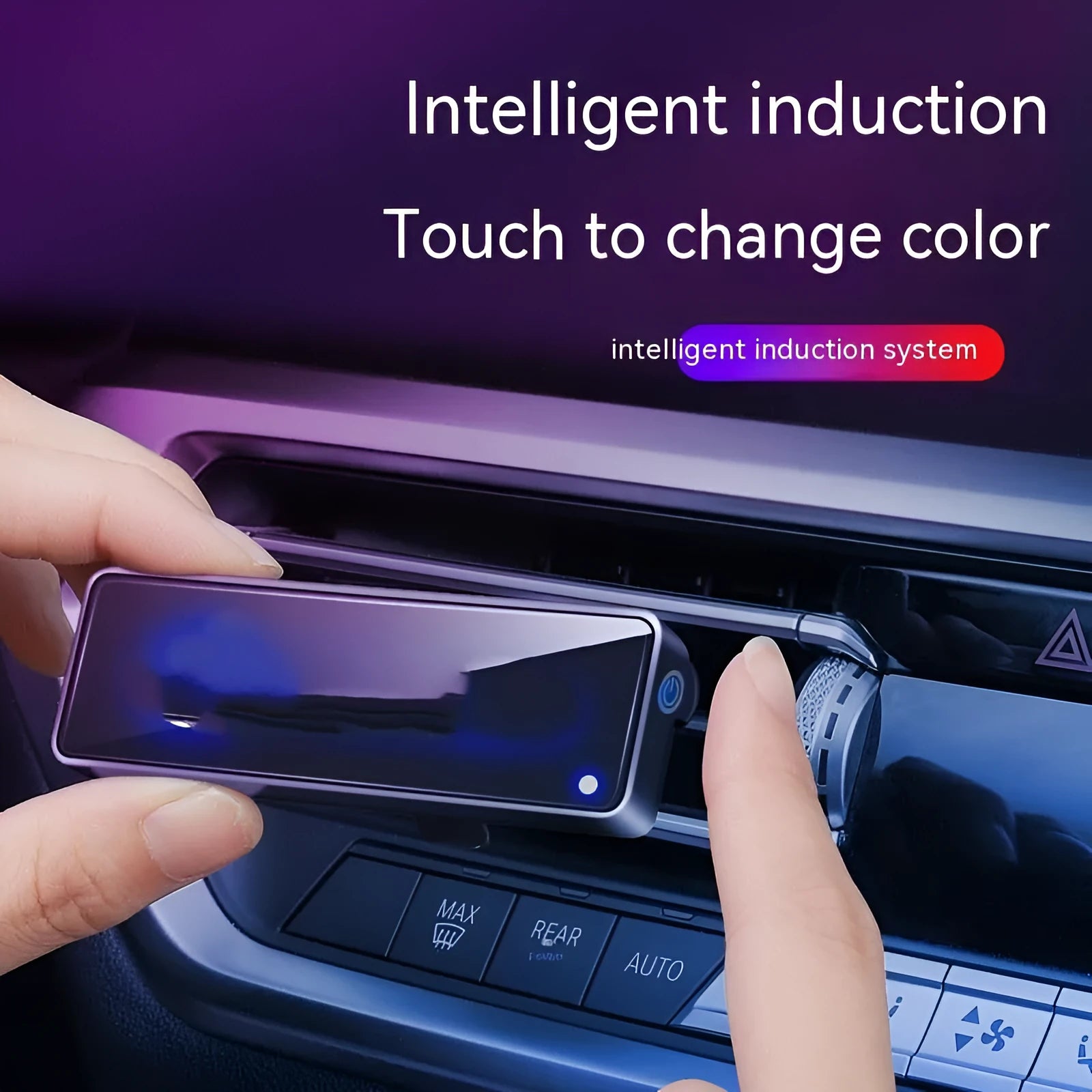 Black automobile air outlet ambience light with LED and aromatherapy deodorant function for car vents