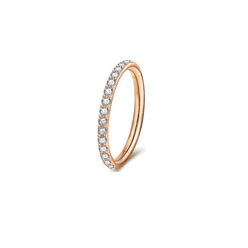 A seamless stainless steel nose ring hoop showing gold and rose gold electroplated colour options.