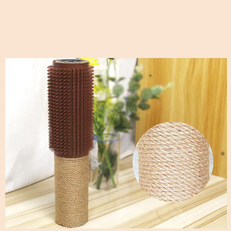 Brown sisal scratching post for cats measuring 30cm tall with 5.8cm square base