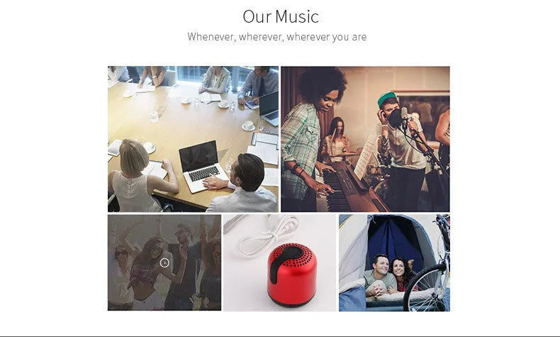 Hieha XQ11 mini cylinder-shaped portable Bluetooth speaker in black, silver, red, gold, or pink.