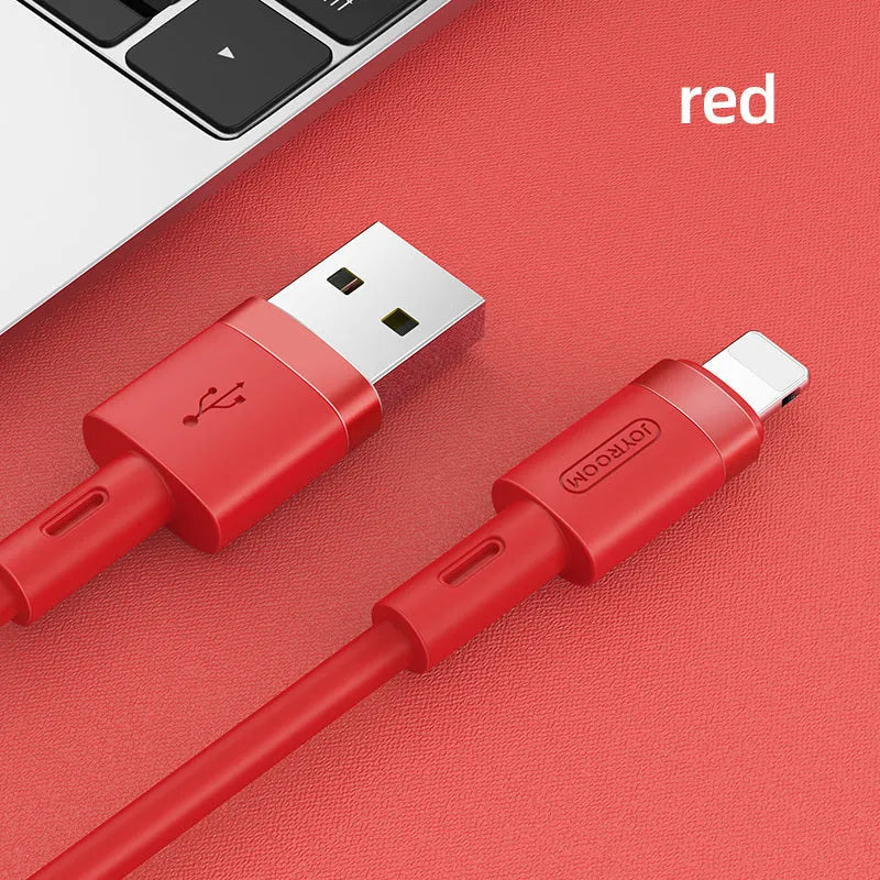 USB-C charging cable with straight connector in five colour options showing black, purple, red, white, and yellow variations