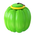 Plastic pumpkin-shaped dog ball with squeaker in green, orange and yellow for small dogs