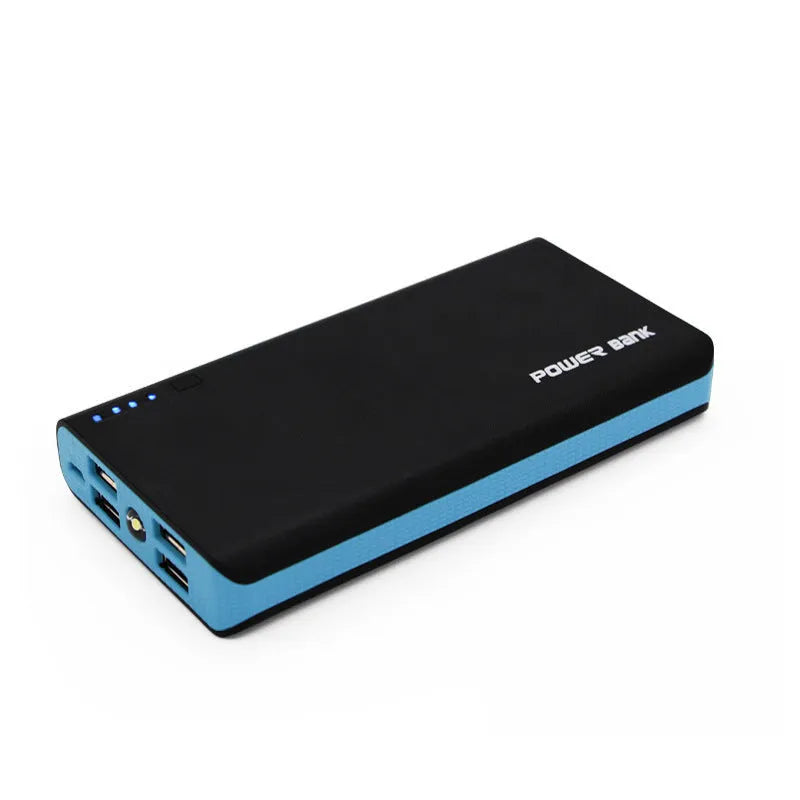 20000mAh portable power bank in blue colour showing dimensions 145x68x22mm