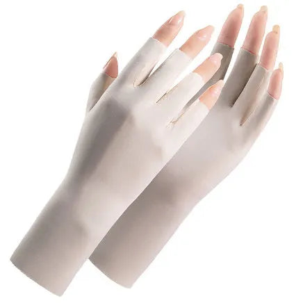 Women's thin ice silk nylon sunscreen gloves with UPF50+ protection in various colours.