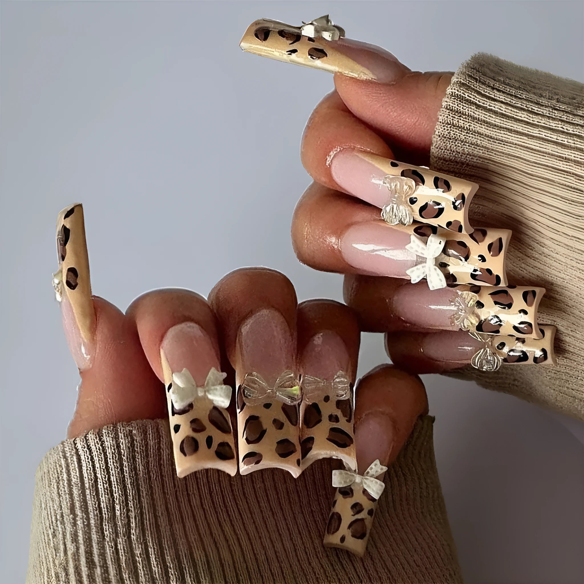 Leopard print butterfly design false nail pieces kit WM296 colour for manicure