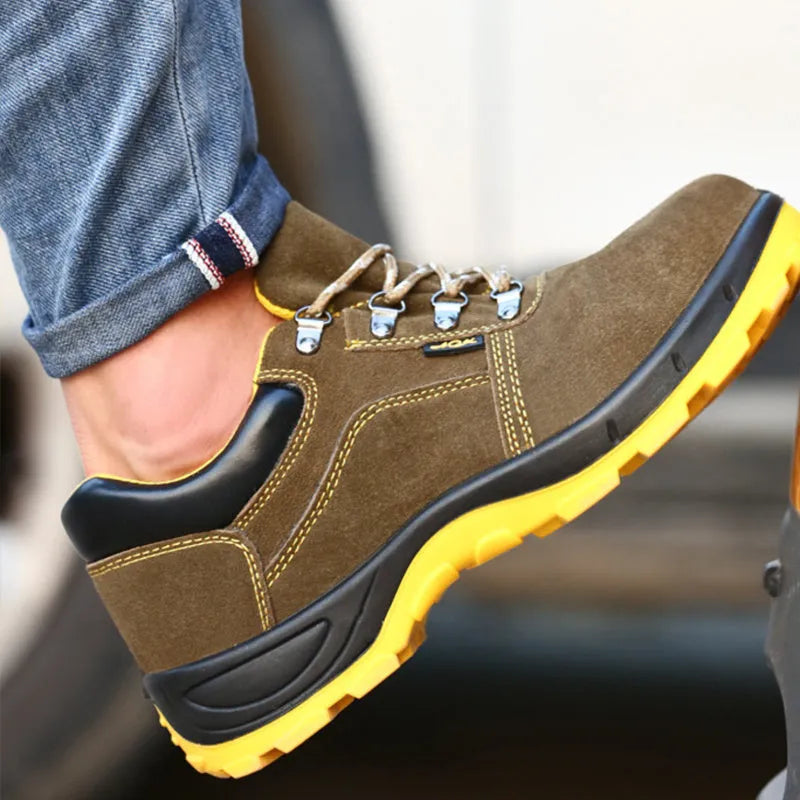 Bronze leather steel toe safety shoes with anti-puncture protection and non-slip sole