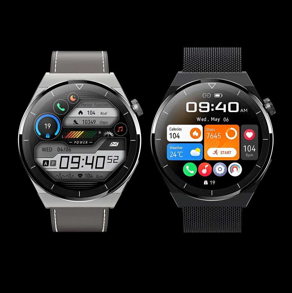 Black and silver Bluetooth call NFC smart watch body with 1.36 inch round screen and silicone band