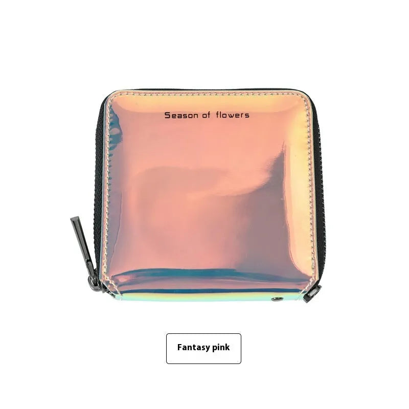 Compact women's Korean-style folding wallet in PU leather measuring 11cm x 11cm