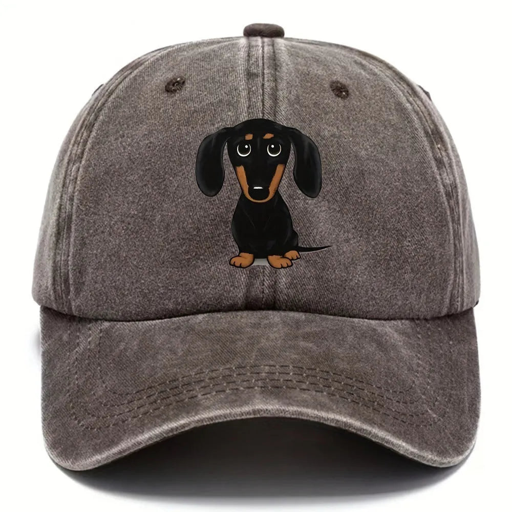 Retro washed cotton baseball cap with embroidery and printing in dome crown style with peaked brim